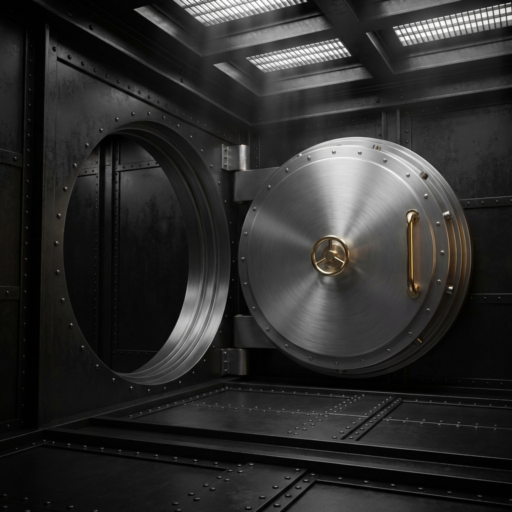 The Vault — a sealed vault door, the brand mark of bank-grade capital infrastructure